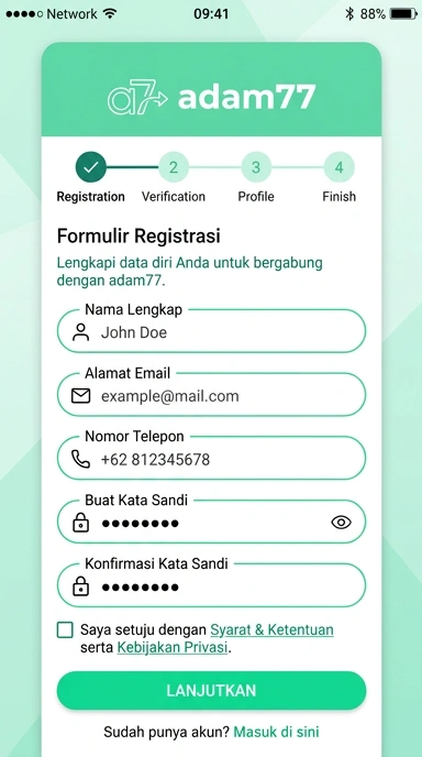 Cara Registrasi Akun Baru di adam77
