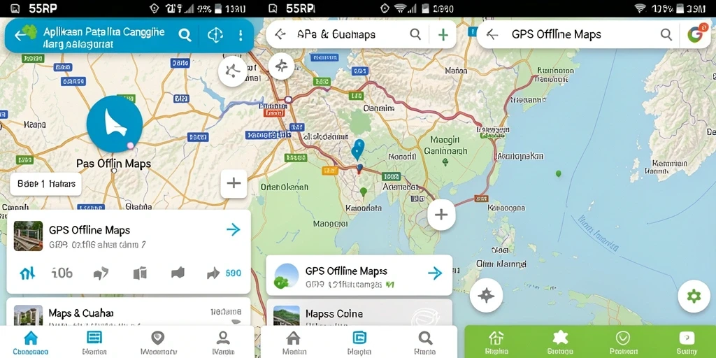 Antarmuka pengguna aplikasi GPS Offline Maps 55RP yang intuitif dan informatif.