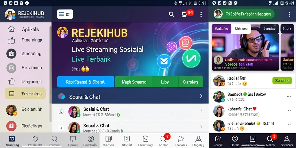 Screenshot antarmuka pengguna REJEKIHUB yang menampilkan fitur Live Streaming.